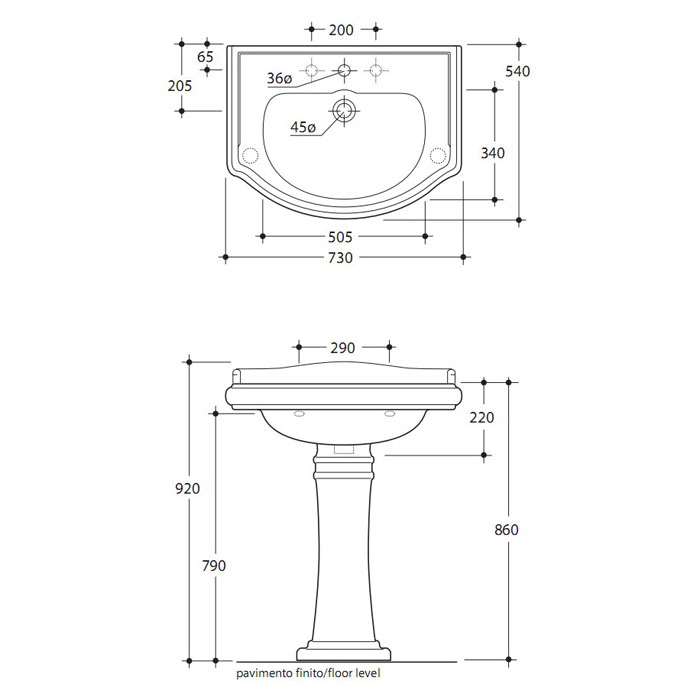 Раковина подвесная 73см Kerasan Retro 104701*1 белый