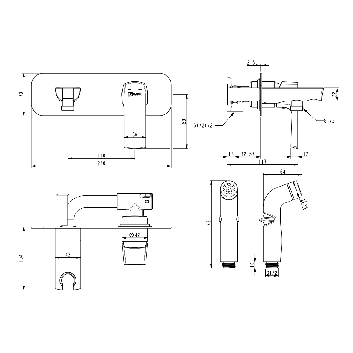 Гигиенический душ со смесителем Lemark Ursus LM7220BL черный матовый
