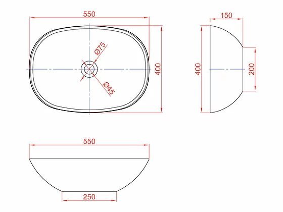 Раковина накладная 55см MonteBianco Loreto Cinque 400 12023 белый матовый