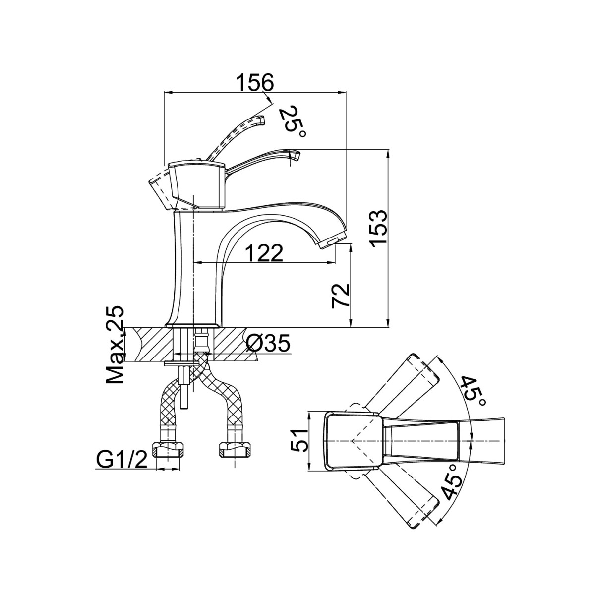 Смеситель для раковины D&K Rhein DA1472101, хром