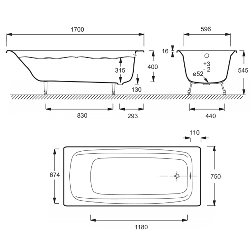 Чугунная ванна Jacob Delafon Diapason 170x75 см без ручек