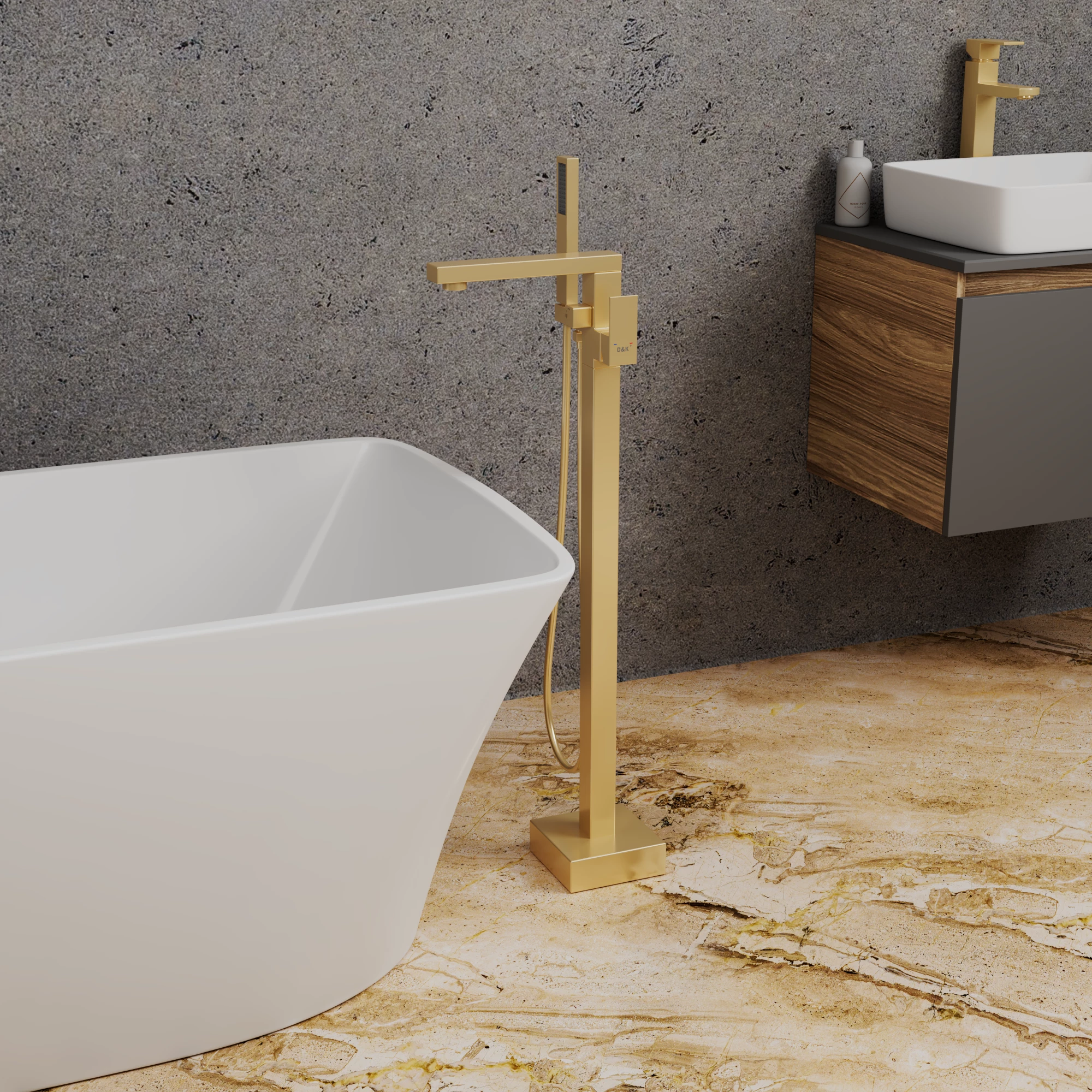 Смеситель для ванны напольный D&K Bayern.Liszt DA1516007 золото матовое