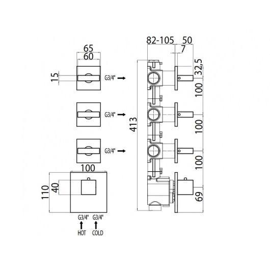 Термостат для душа на 3-6 потребителей Bossini Outlets Z033205.030 хром