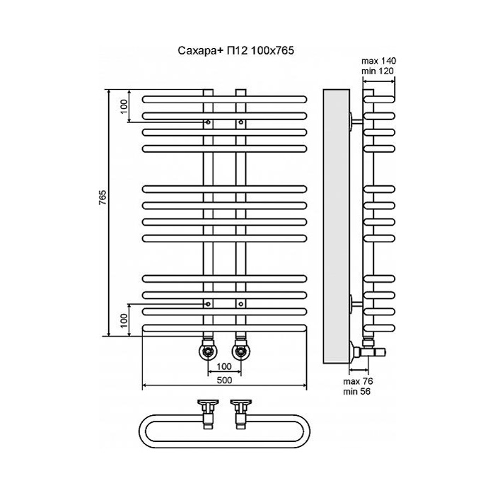 Полотенцесушитель водяной Terminus Сахара плюс П12 100x765