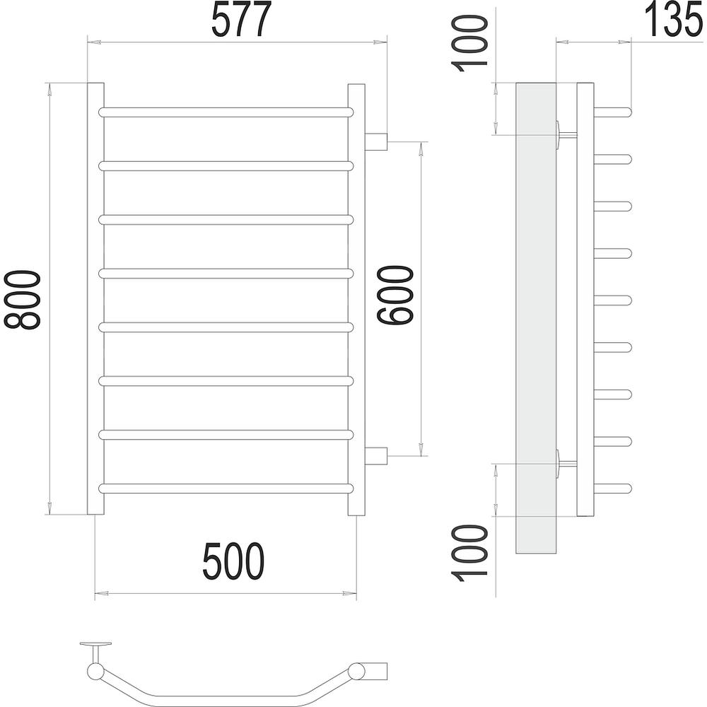 Полотенцесушитель водяной (боковое подключение) Terminus Виктория П8 50х80