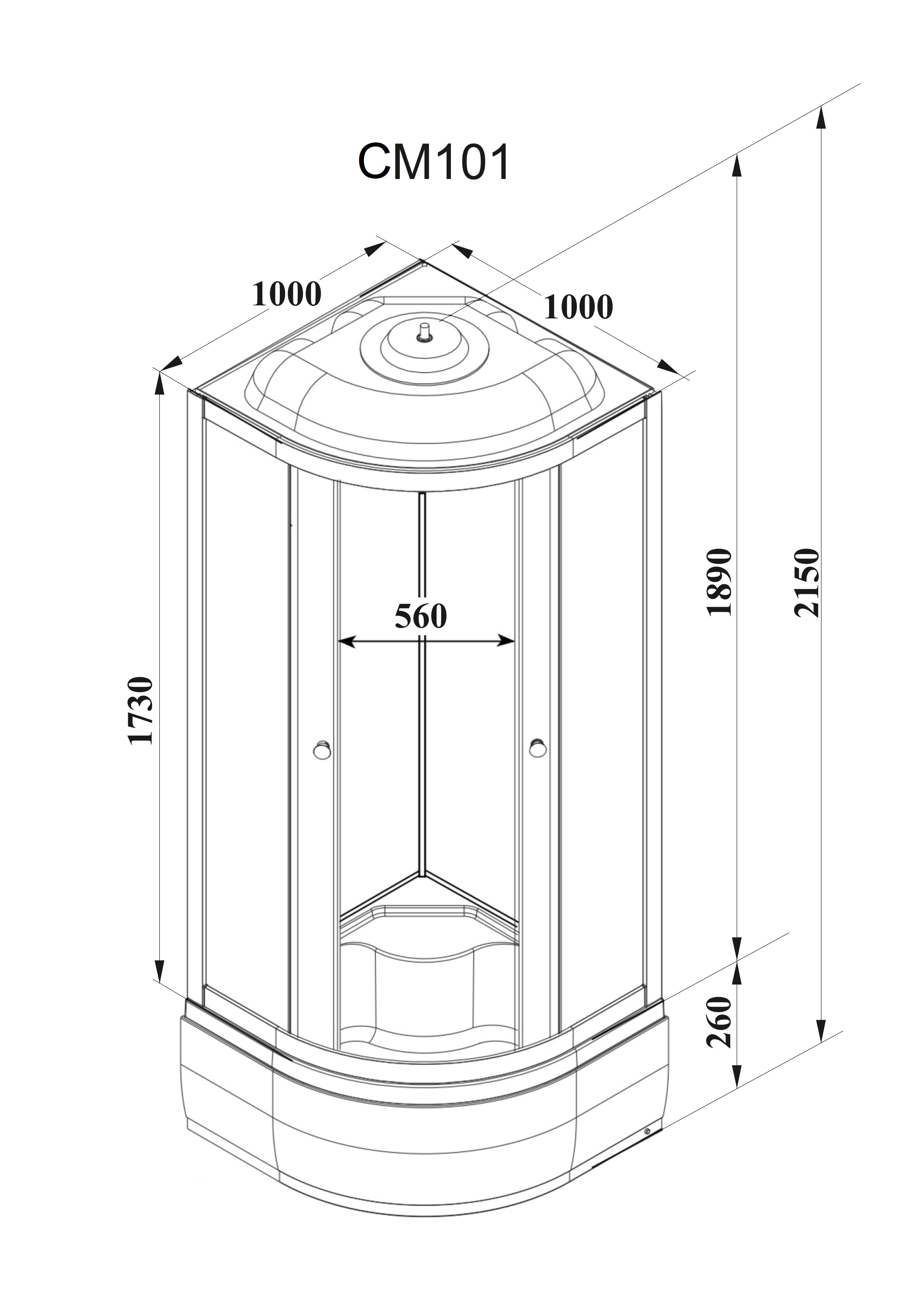 Душевая кабина Parly Classic CM101 100x100x215 профиль белый, стекло тонированное