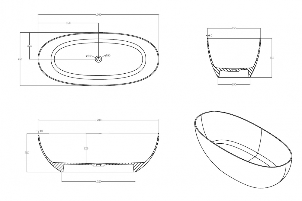 Прозрачная ванна ABBER Kristall AT9703Opal коричневая