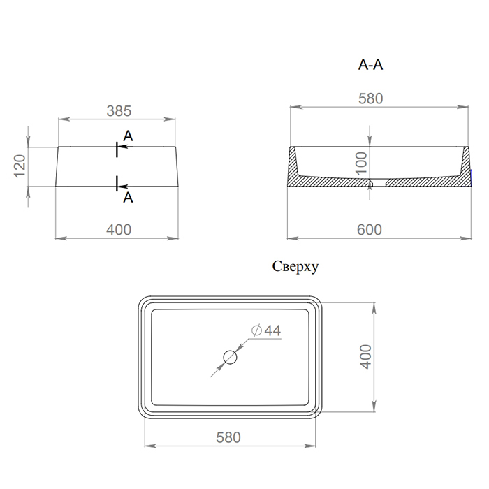 Раковина накладная 59.5см Salini Gloria 1102207M белый матовый