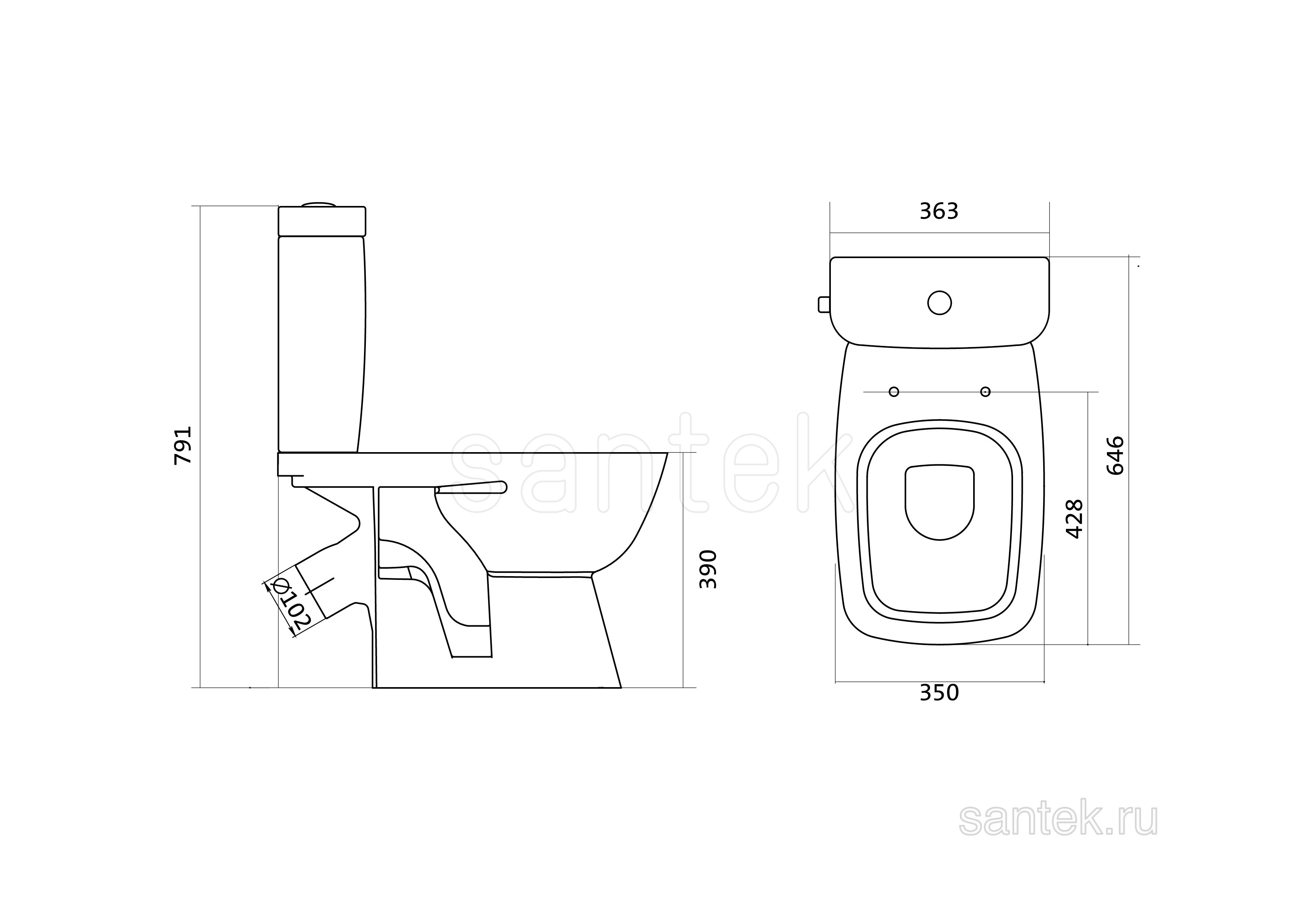 Унитаз-компакт Santek Нео Лайт с диагональным выпуском 1WH302471