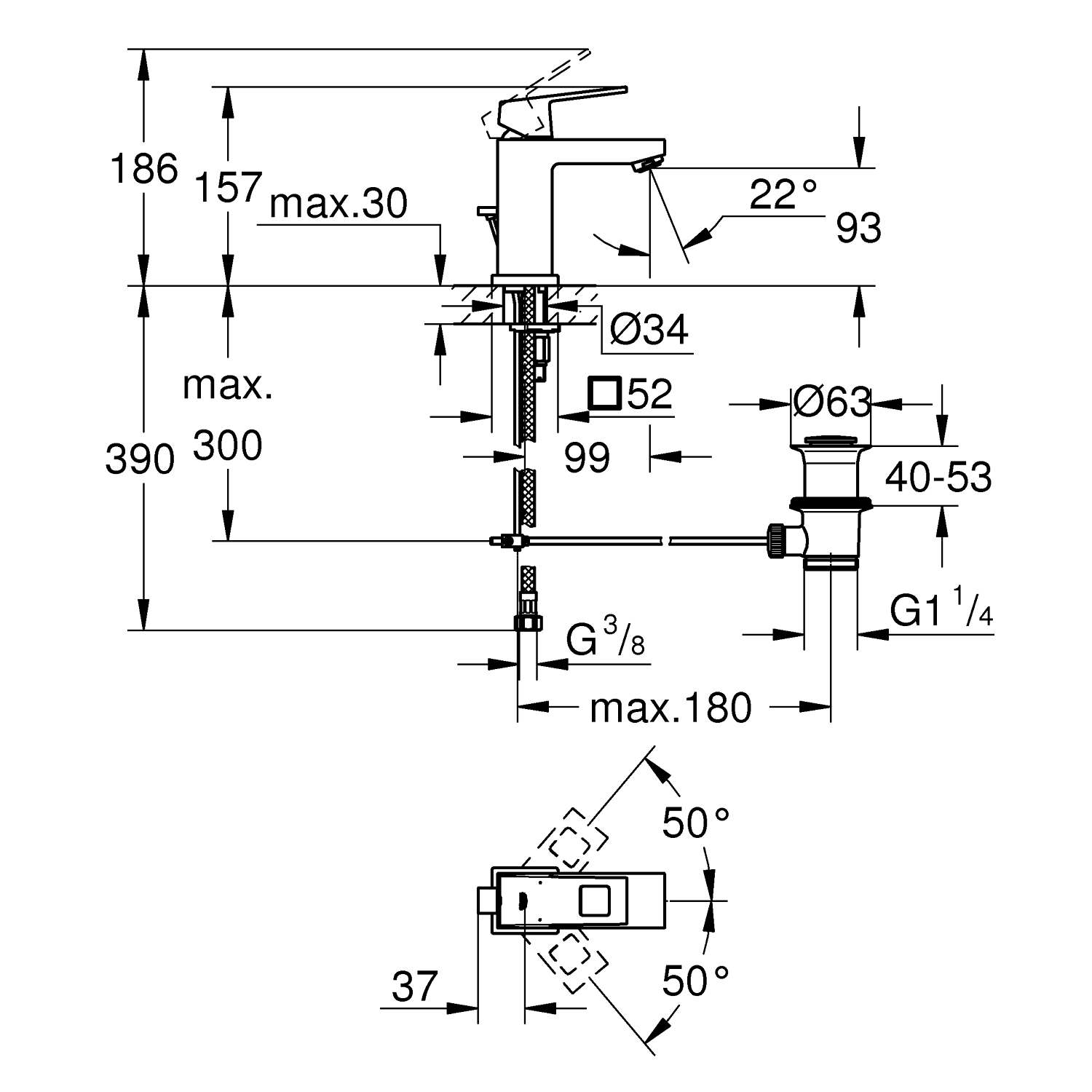 Смеситель для раковины Grohe Eurocube 2312700E хром