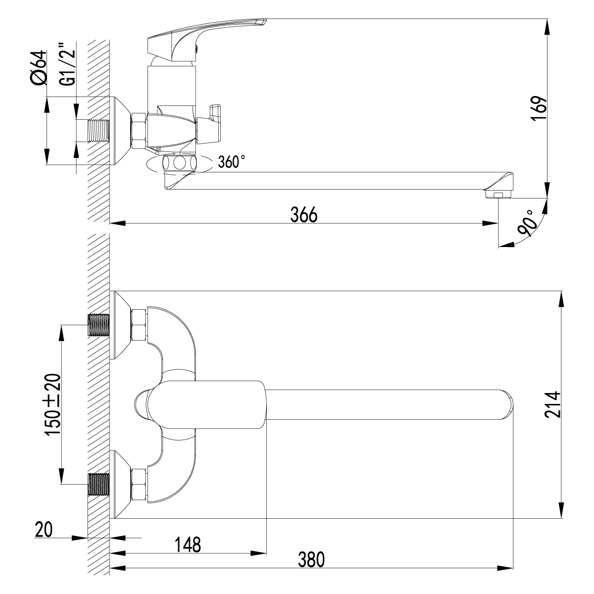 Смеситель для ванны с душем Lemark Plus Shape LM1751C хром
