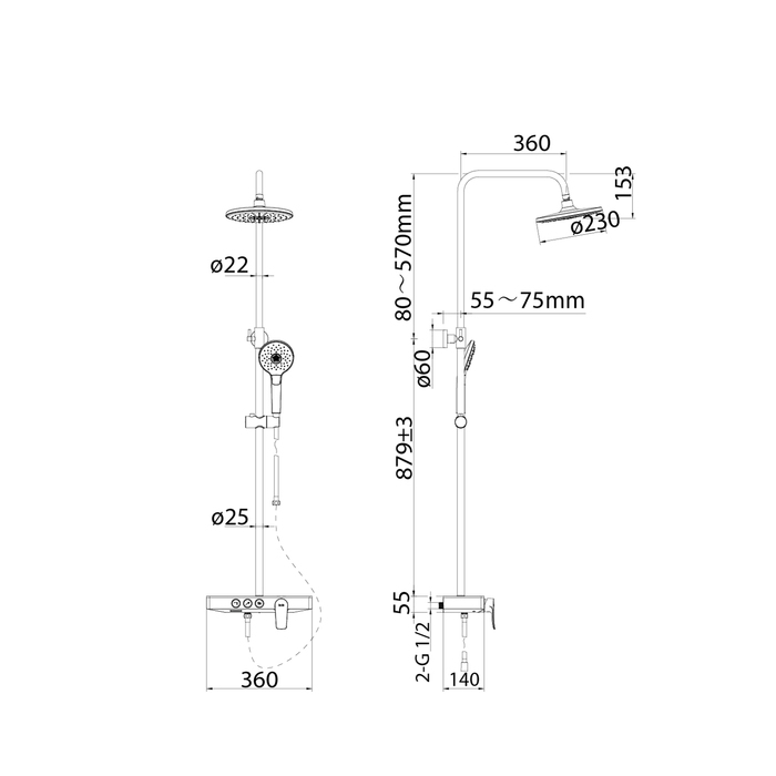 Душевая стойка IDDIS Shelfy SHESB3Bi06 хром