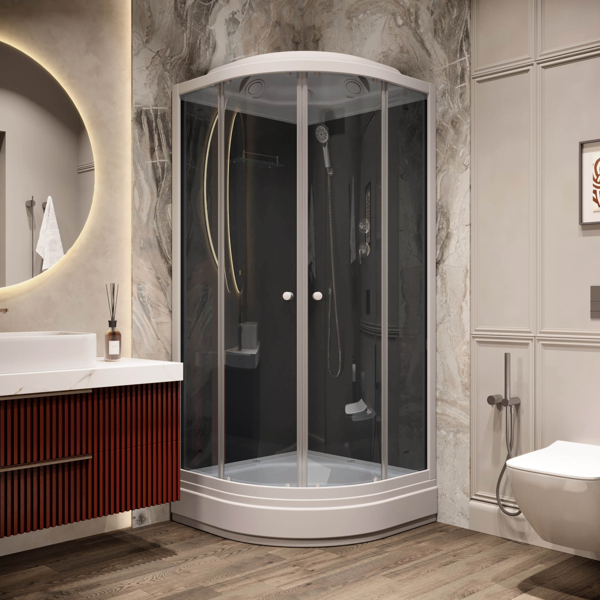 Душевая кабина Parly Classic CM86 85x85x215 профиль белый, стекло тонированное