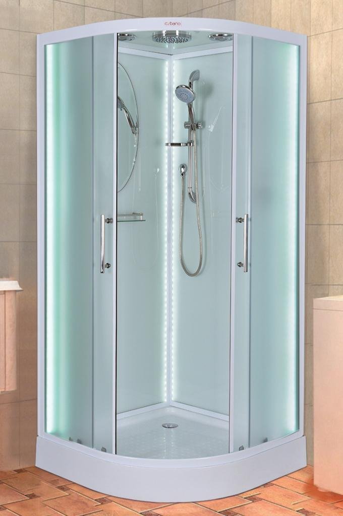 Душевая кабина Esbano LED ESKL90CR 90x90x210см, профиль белый, стекло рифленое