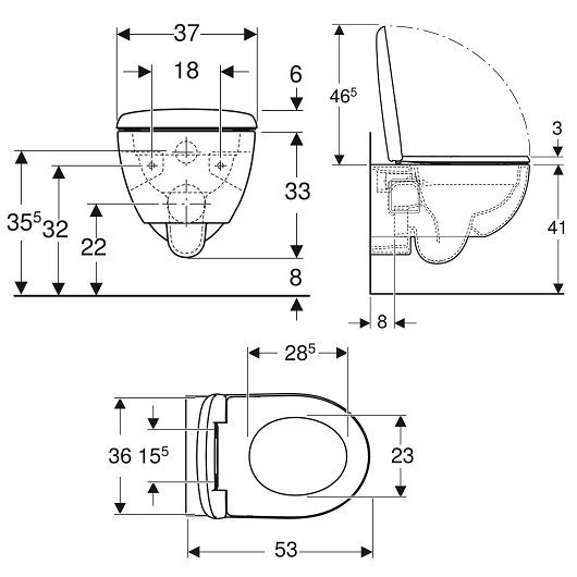 Унитаз с инсталляцией подвесной GEBERIT Renova 500.103.DW.R с горизонтальным выпуском