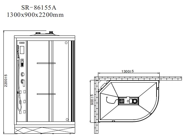 Душевая кабина Orans 86155AR 130x90x220 профиль белый, стекло прозрачное