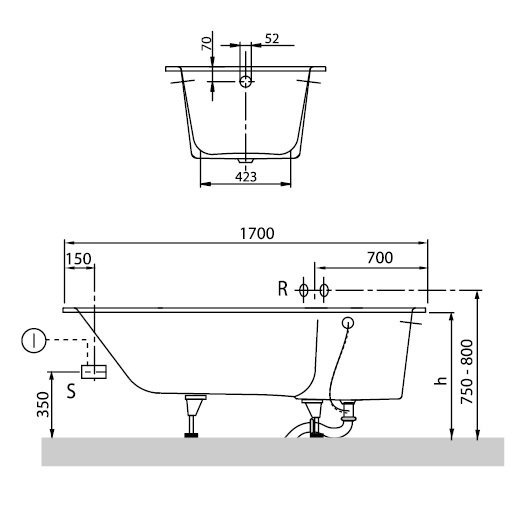 Квариловая ванна Villeroy & Boch Libra UBQ170LIB2V-01 170х75см белый