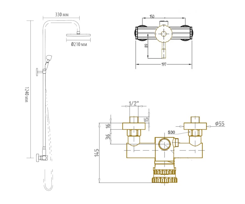 Душевая система Bronze de Luxe WINDSOR 10118/1R, бронза