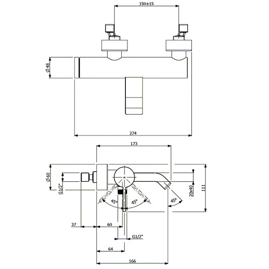 Смеситель для ванны с душем Villeroy & Boch Dawn TVT10650115261 хром