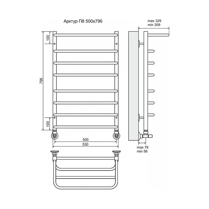 Полотенцесушитель водяной Terminus Арктур П8 500x796 с полкой