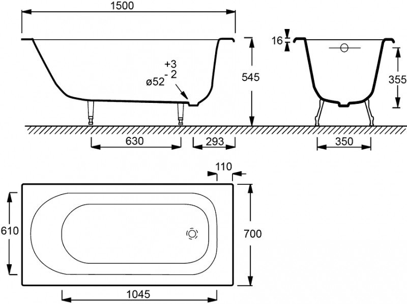 Чугунная ванна Jacob Delafon Soissons E2941 150x70 см без ручек