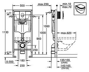 Готовое решение для подвесных унитазов Grohe Rapid SL 38722001 хром глянцевый