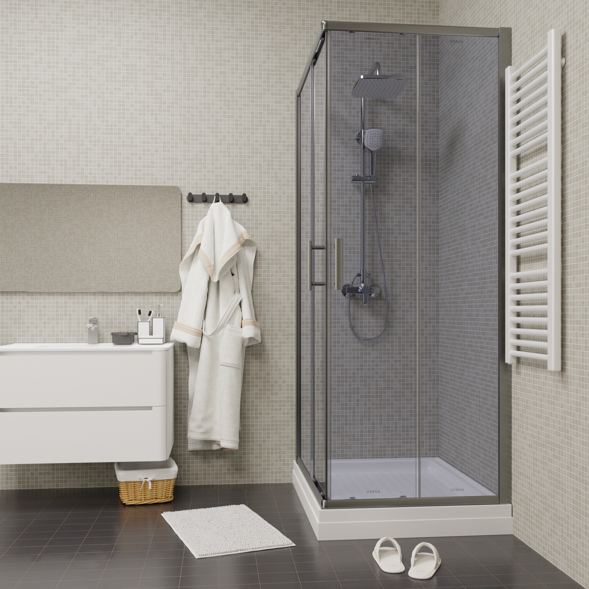 Душевой угол Parly 80x100x185 профиль хром, стекло тонированное