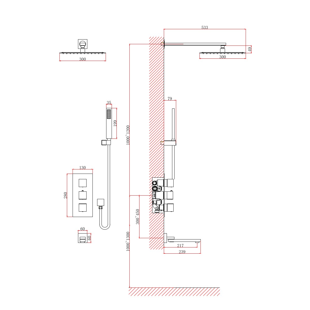 Душевая система встраиваемая с термостатом D&K Bayern.Liszt DA2515605A04, черный