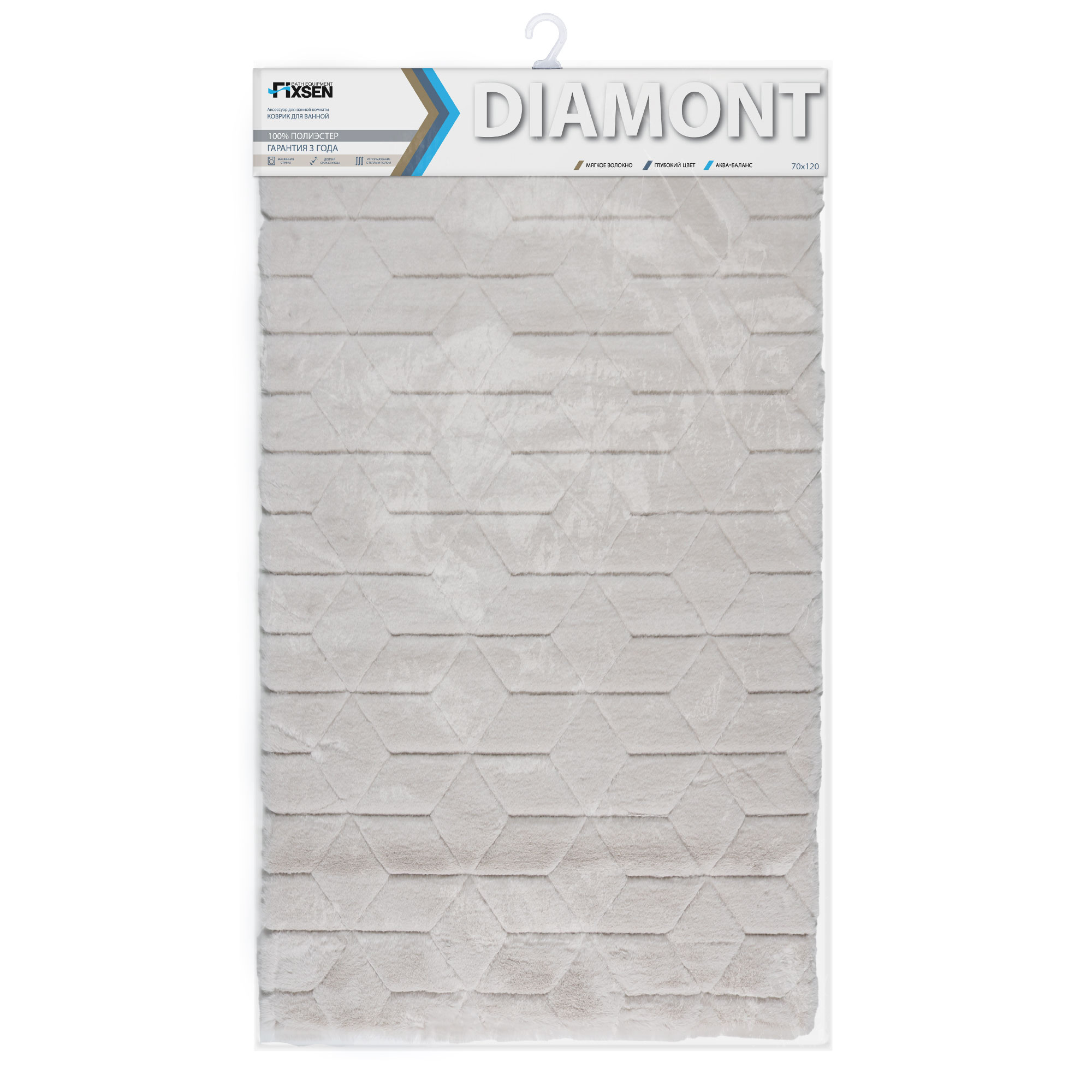 Коврик для ванной 1-ый Fixsen DIAMONT, FX-9050A, бежевый, 70х120 см