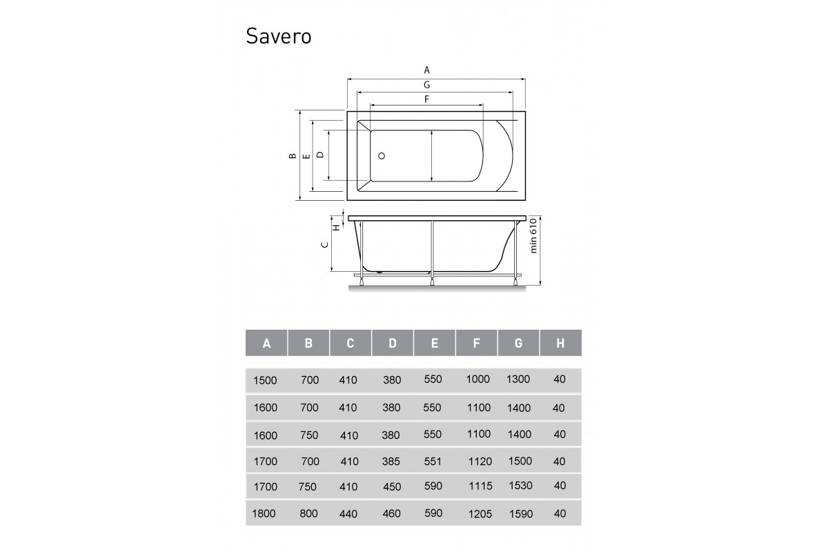 Ванна акриловая Vayer Savero Гл000010837, 170x70