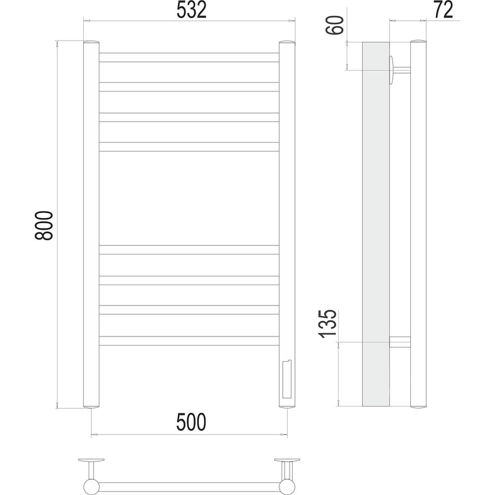 Полотенцесушитель электрический Terminus Аврора П8 50х80 КС, черный муар