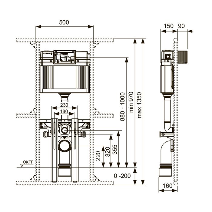 Бачок скрытого монтажа для приставных унитазов TECE Profil 9041306