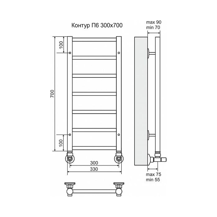 Полотенцесушитель водяной Terminus Контур П6 300x700