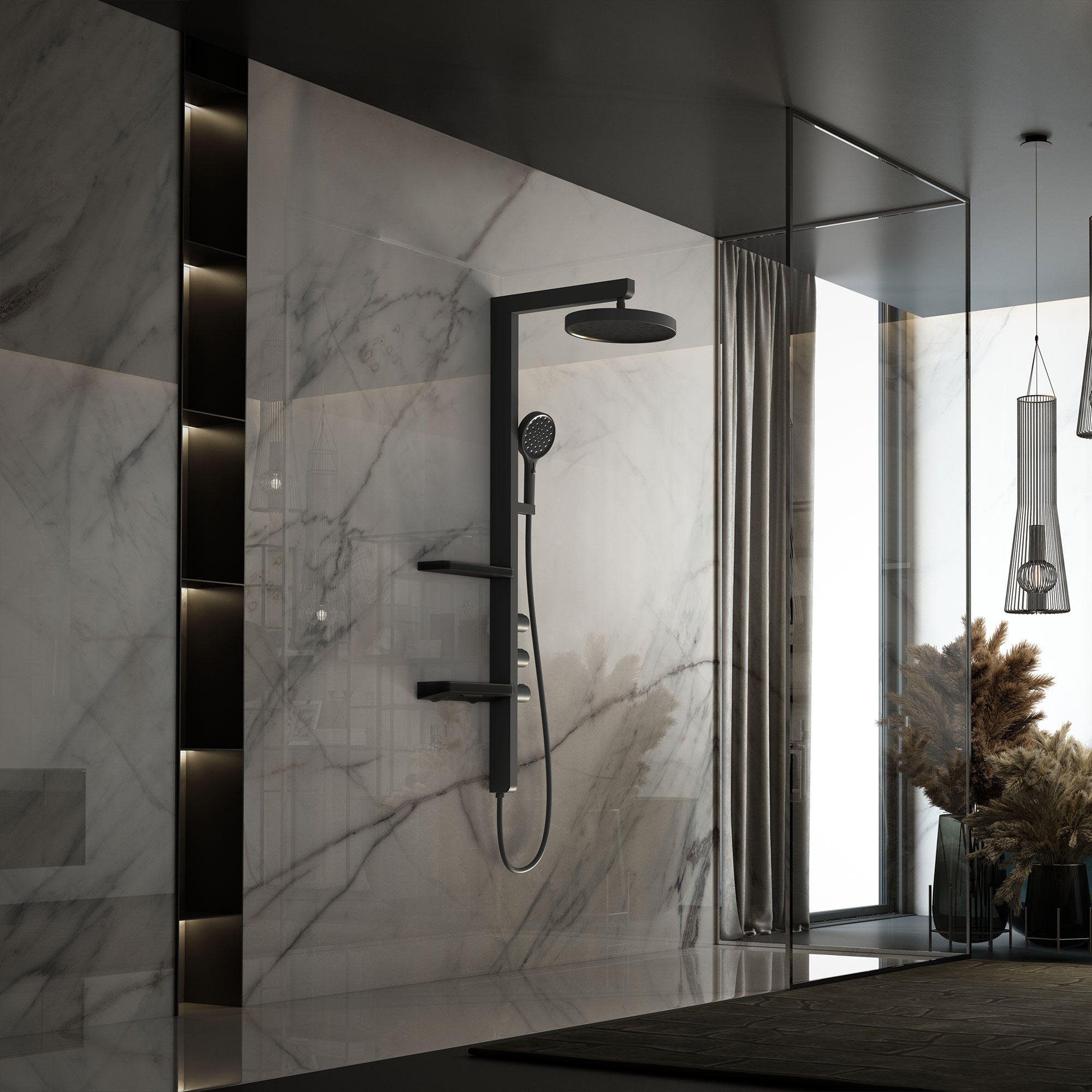 Душевая стойка со смесителем Vincea Inspire VSFS-3I11MB черный матовый