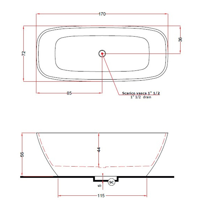 Ванна отдельностоящая Gruppo Treesse Brio 170 иск. камень, белый матовый