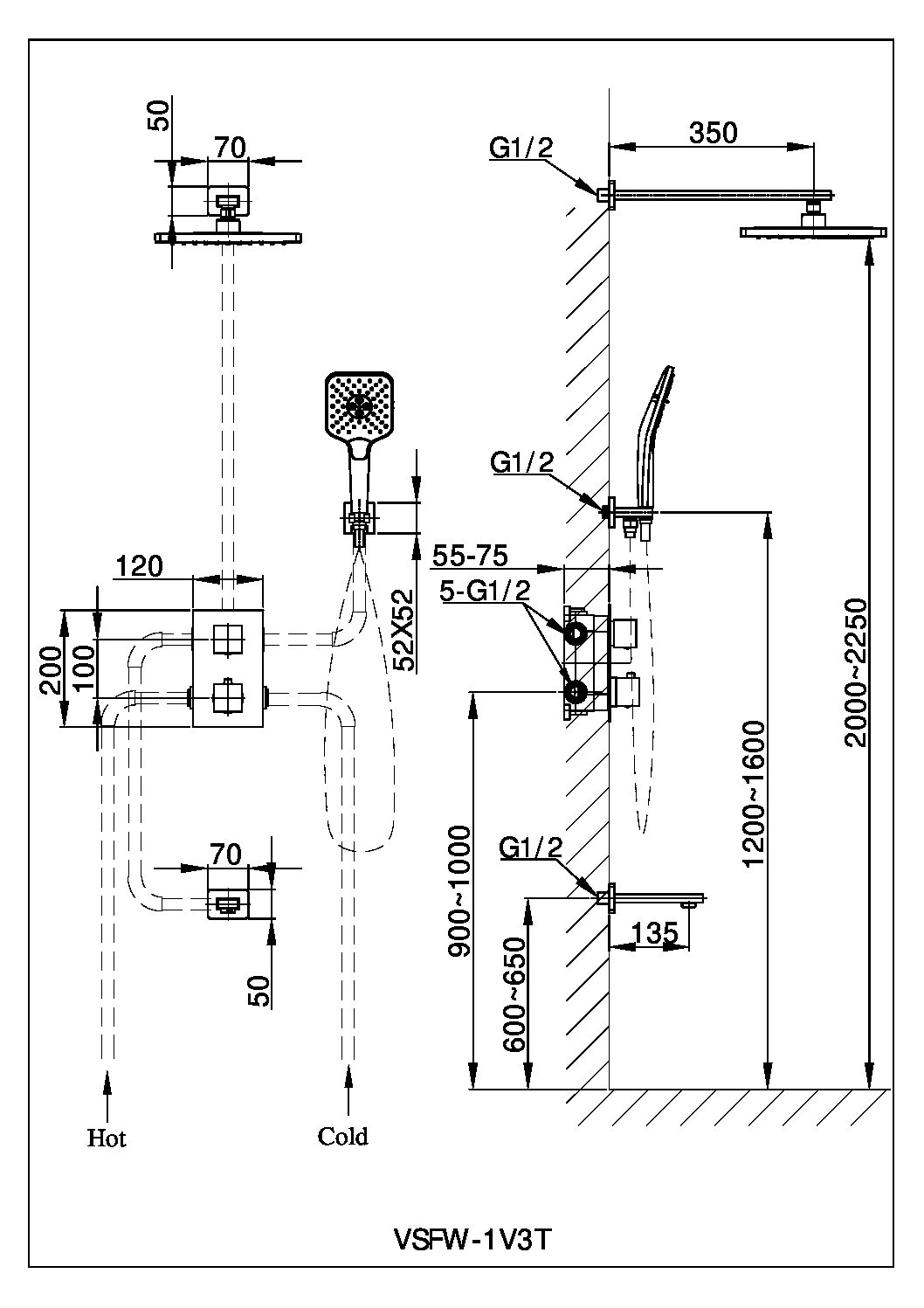 Встраиваемая душевая система с термостатом Vincea Next VSFW-1N3TCH хром