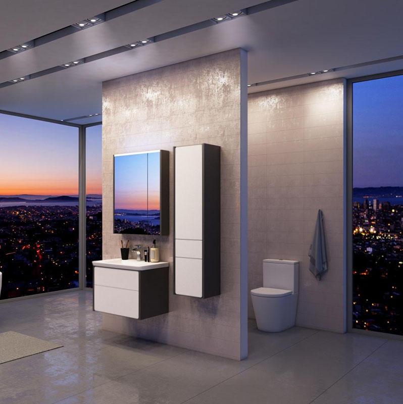 Зеркальный шкаф Roca Ronda 60 с подсветкой ZRU9302968 Белый глянец Серый матовый