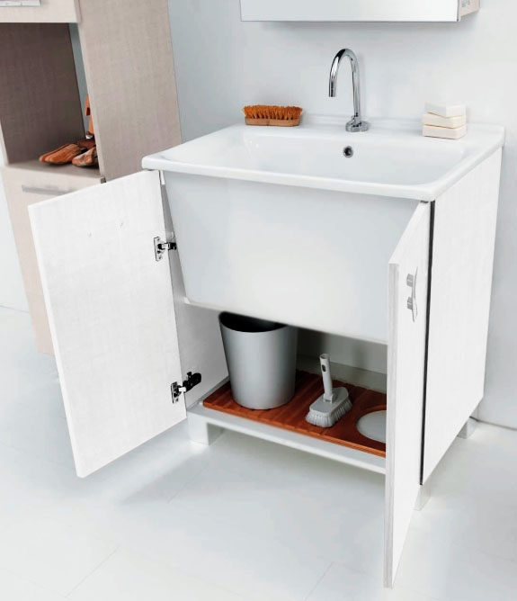 Тумба с раковиной Kerasan Aquadom 75 для постирочной Белая