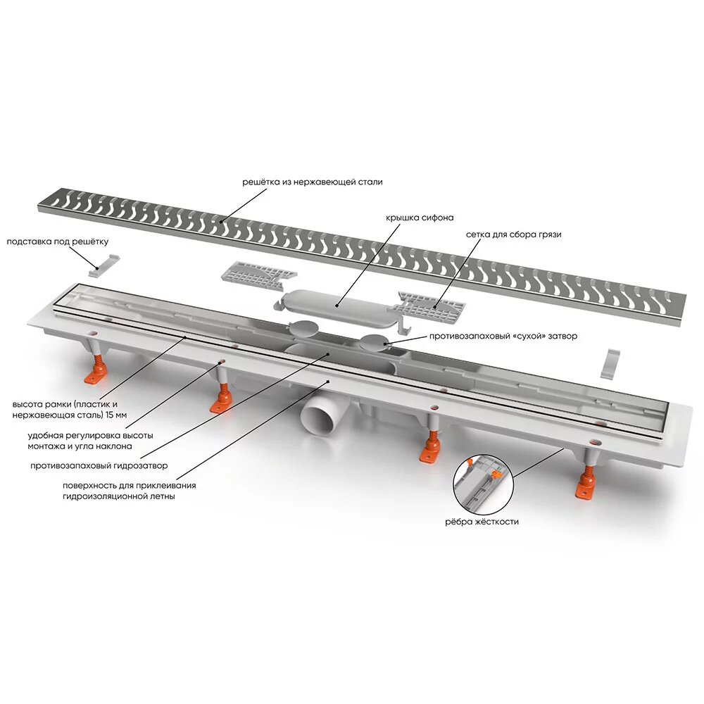 Душевой лоток 35см Veconi Medium V350MB решетка черный матовый