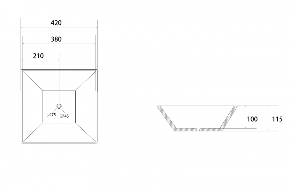 Раковина накладная ABBER Rechteck AC2214MB черная матовая