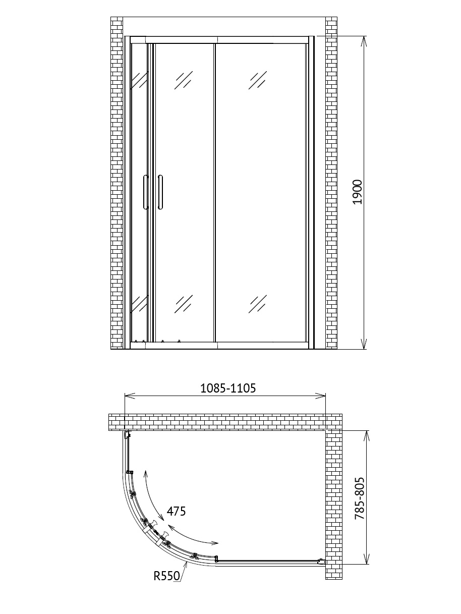 Душевой угол GEMY Victoria 110x80x190 профиль хром, стекло прозрачное