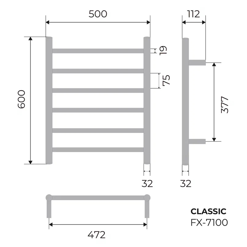 Полотенцесушитель электрический Fixsen CLASSIC 600х500 FX-7100, хром