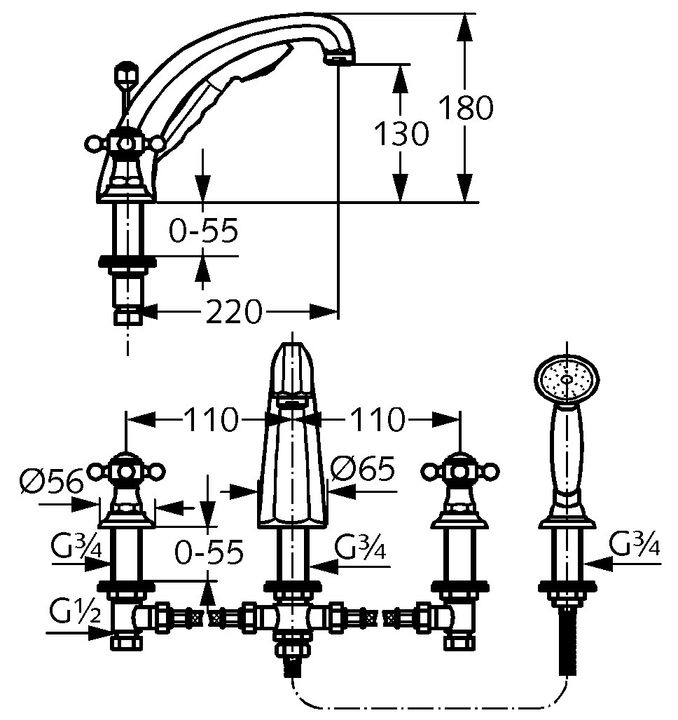 Смеситель для ванны с душем Kludi Adlon 515240520 хром