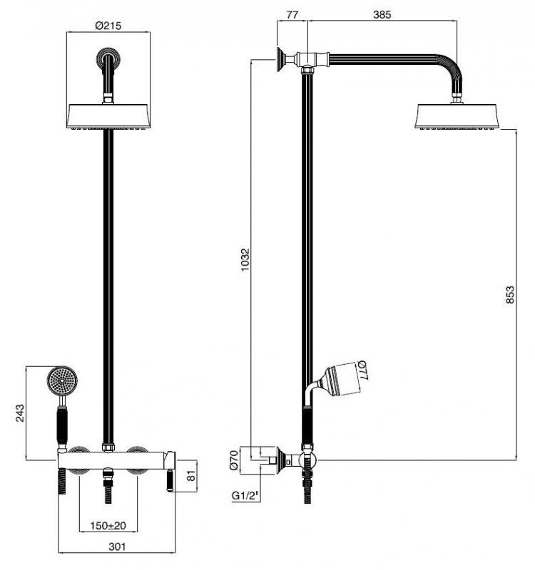 Душевая стойка Cezares OLIMP-CD-03/24-L золото