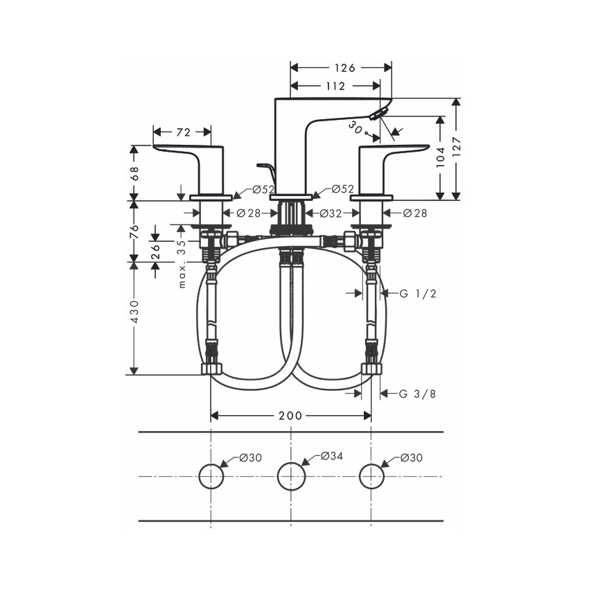 Смеситель для раковины на 3 отверстия Hansgrohe Talis E 71733990 золото
