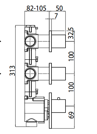 Скрытая часть для термостата HighFlow на 2 потребителя (установка вертикально/горизонтально) Bossini Outlets Z030201000