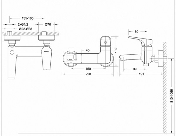 Смеситель для ванны с душем Bravat Vega F6119177CP-01L хром