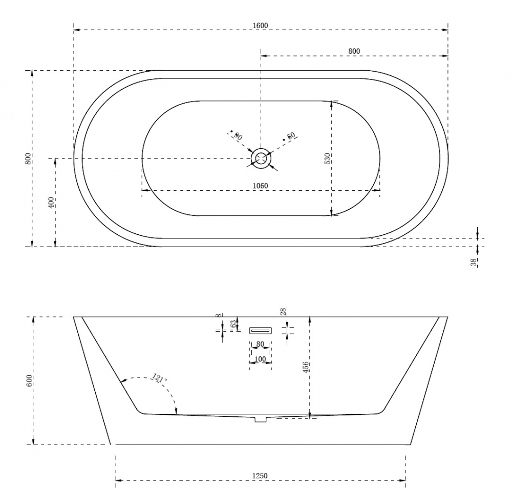 Акриловая ванна ABBER AB9203-1.6