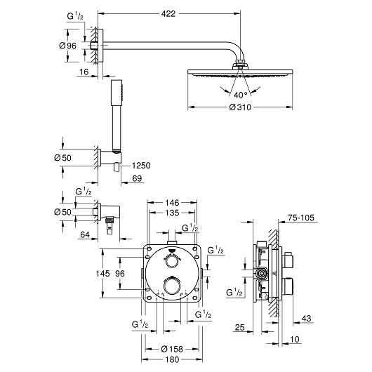 Встраиваемая душевая система Grohe Grohtherm 34731000 хром