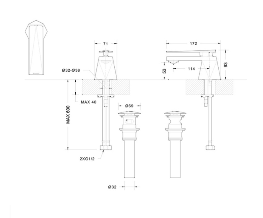 Смеситель для раковины Bravat Diamond F118102G-ENG золото